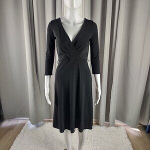 Ann Taylor Loft Women's Black Faux Wrap Surplice Neckline Midi Dress Size 0P
